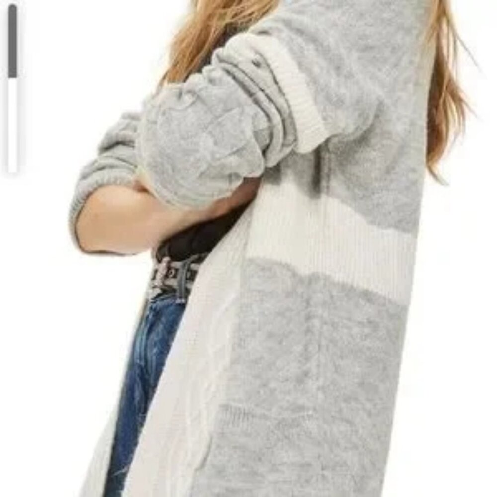 Topshop Patchwork Cable Knit Open Front Long Card… - image 2